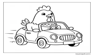 Tavuk Araba Kullanıyor Boyama Sayfası