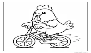Tavuk Bisiklet Biniyor Boyama Sayfası