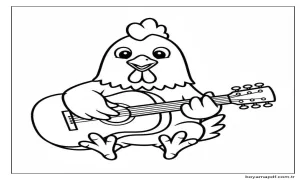 Tavuk Gitar Çalıyor Boyama Sayfası