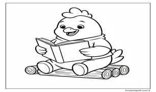 Tavuk Kitap Okuyor Boyama Sayfası