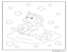 Tek Boynuzlu at bir yay ile bir Paskalya Yumurtası Tutuyor Boyama Sayfası