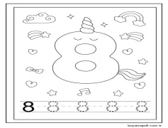 Tek boynuzlu at stilinde 8 numara Boyama Sayfası