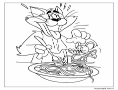 Tom Jerry ve Erişte Yeme Boyama Sayfası