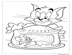 Tom ve Jerry Kek Yiyor Boyama Sayfası