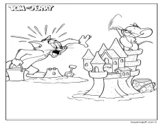 Tom ve Jerry Kumdan Kale Oynuyor Boyama Sayfası