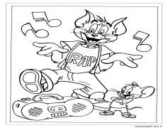 Tom ve Jerry Müzik Dinlerken Boyama Sayfası