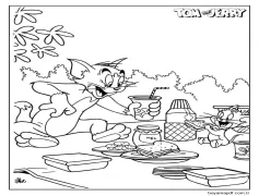 Tom ve Jerry Piknikte Boyama Sayfası