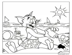 Tom ve Jerry Sahilde Boyama Sayfası