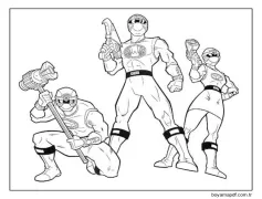 Üç Power Ranger Ranger Ninja Storm Silah Tutuyor Boyama Sayfası