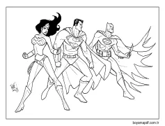 Wonderwoman, Süpermen, Batman'i çizin Boyama Sayfası