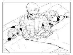 Yatakta Saitama ve Genos Boyama Sayfası