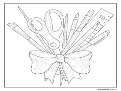 Yay ile Okul Malzemeleri Boyama Sayfası