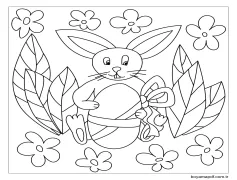 Yay ile Paskalya Yumurtası Tutan Tavşan Boyama Sayfası
