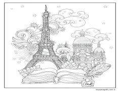 Yetişkinler için Eyfel Kulesi Boyama Sayfası