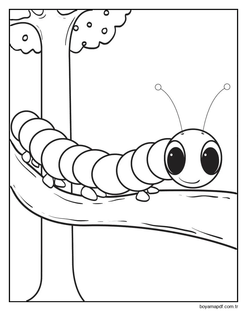 Ağaç Dalındaki Solucan Boyama Sayfası