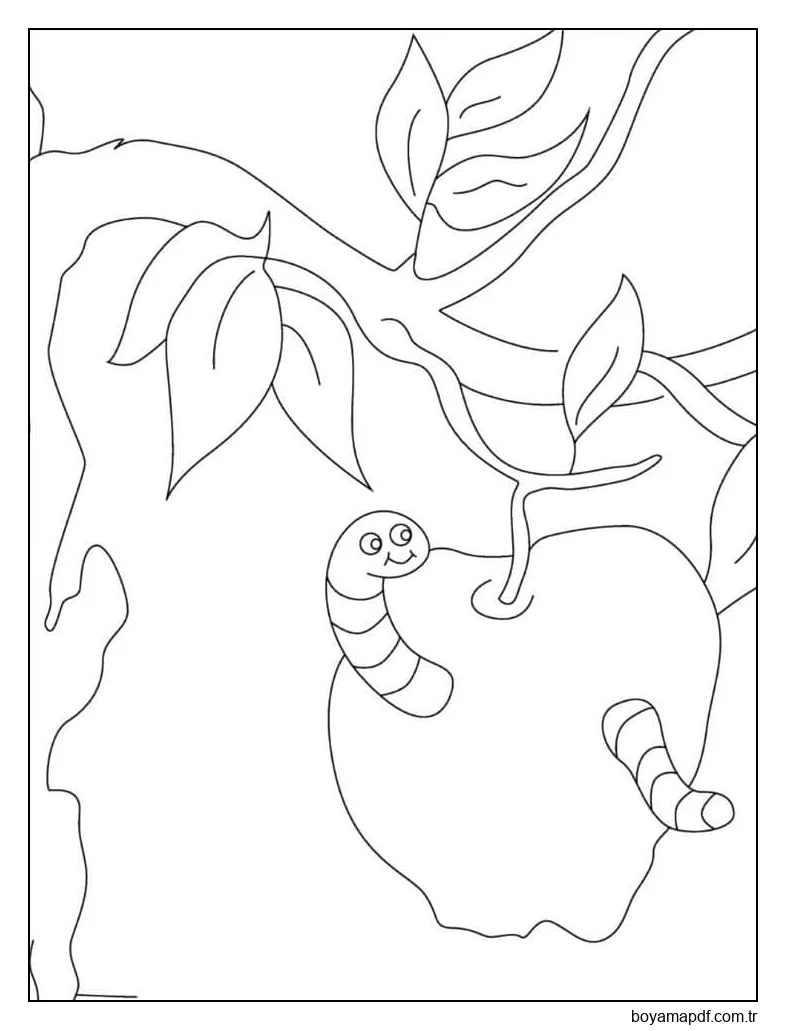Ağaçtaki Elmadaki Solucan Boyama Sayfası