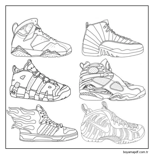 Altı Nike ayakkabı Boyama Sayfası