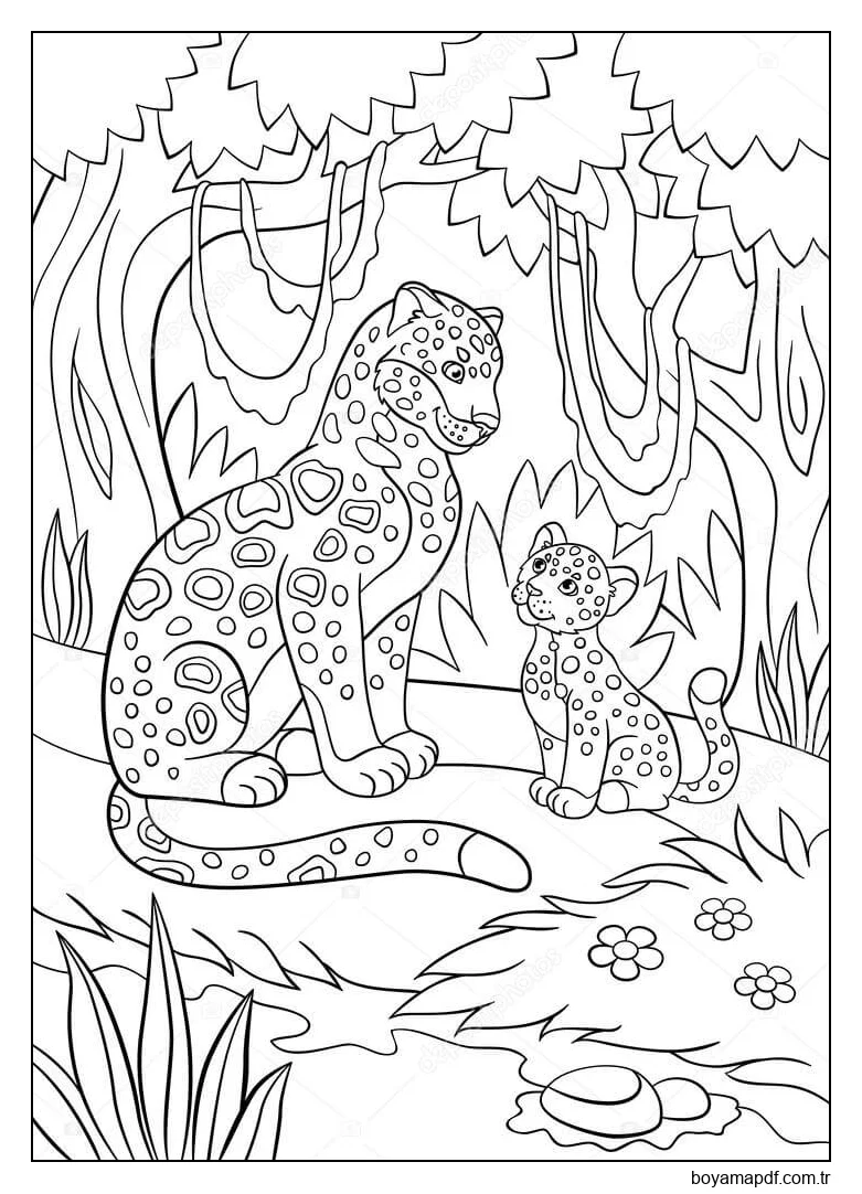 Anne Jaguar ve bebek Jaguar Boyama Sayfası