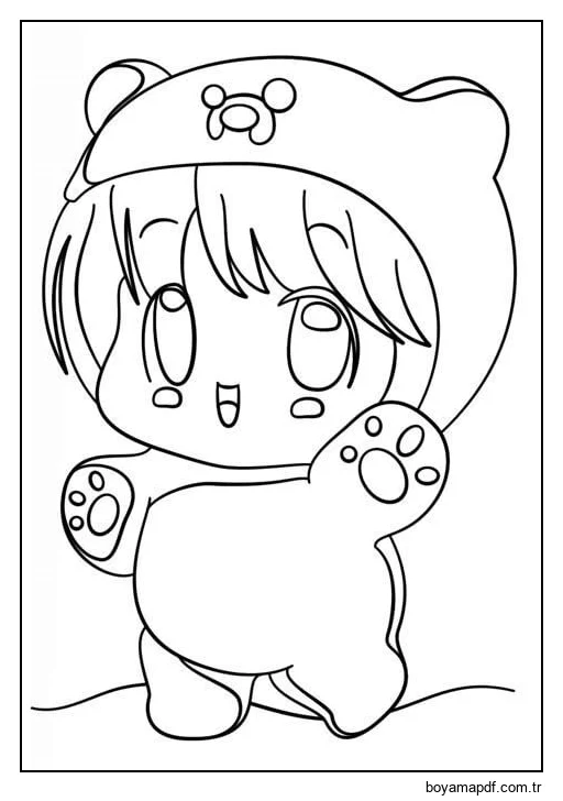 Ayı Kız Kawaii Boyama Sayfası
