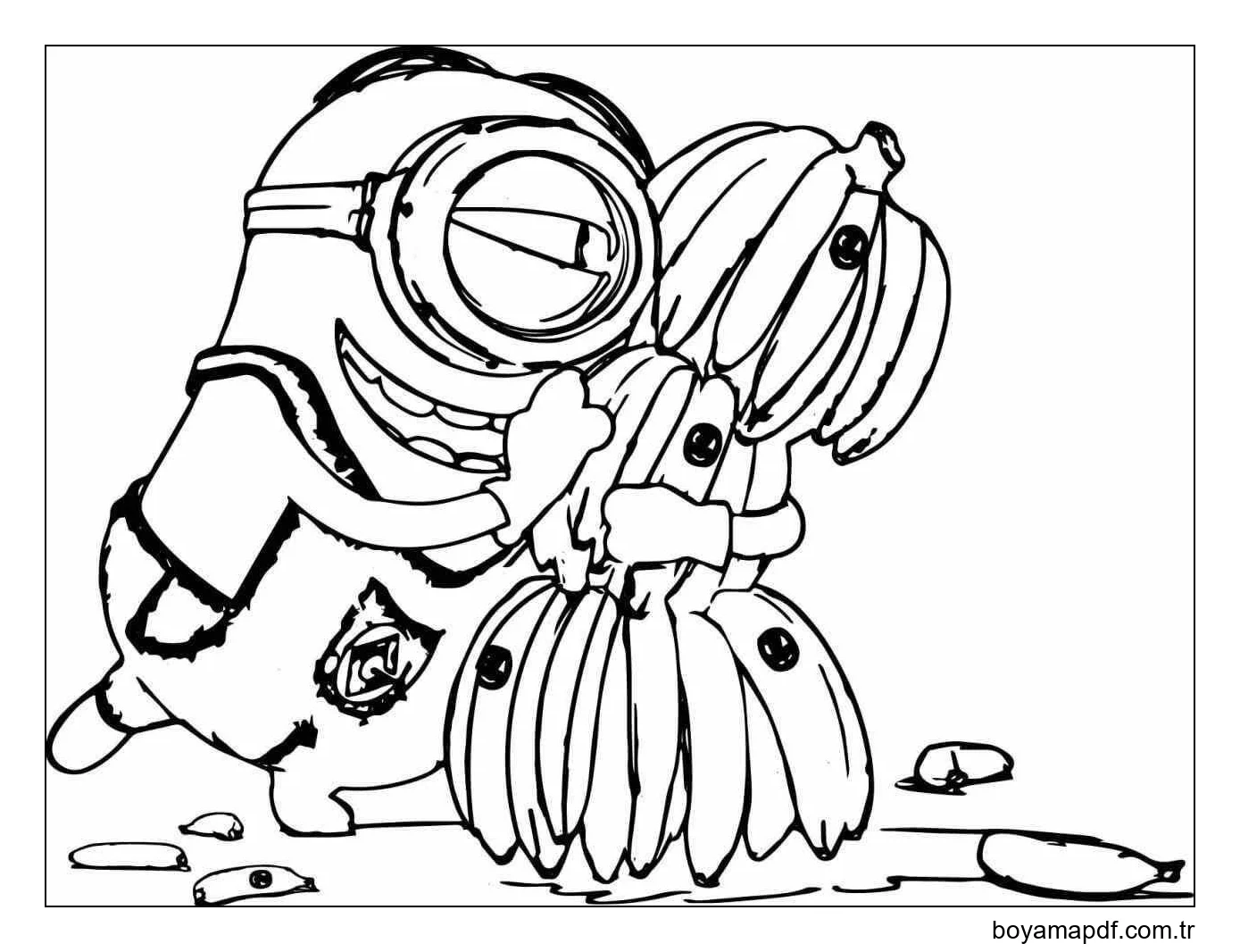 Bir Demet Muz'a Sarılan Minyon Boyama Sayfası