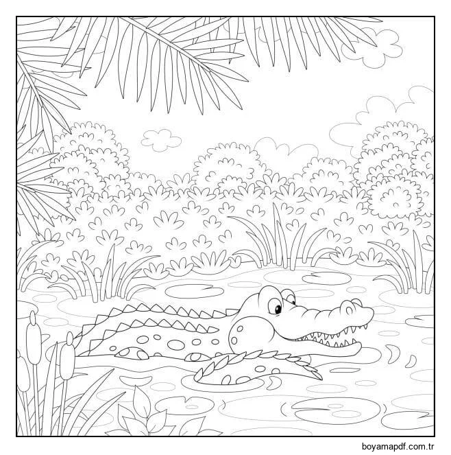 Çamurdaki Timsah Boyama Sayfası