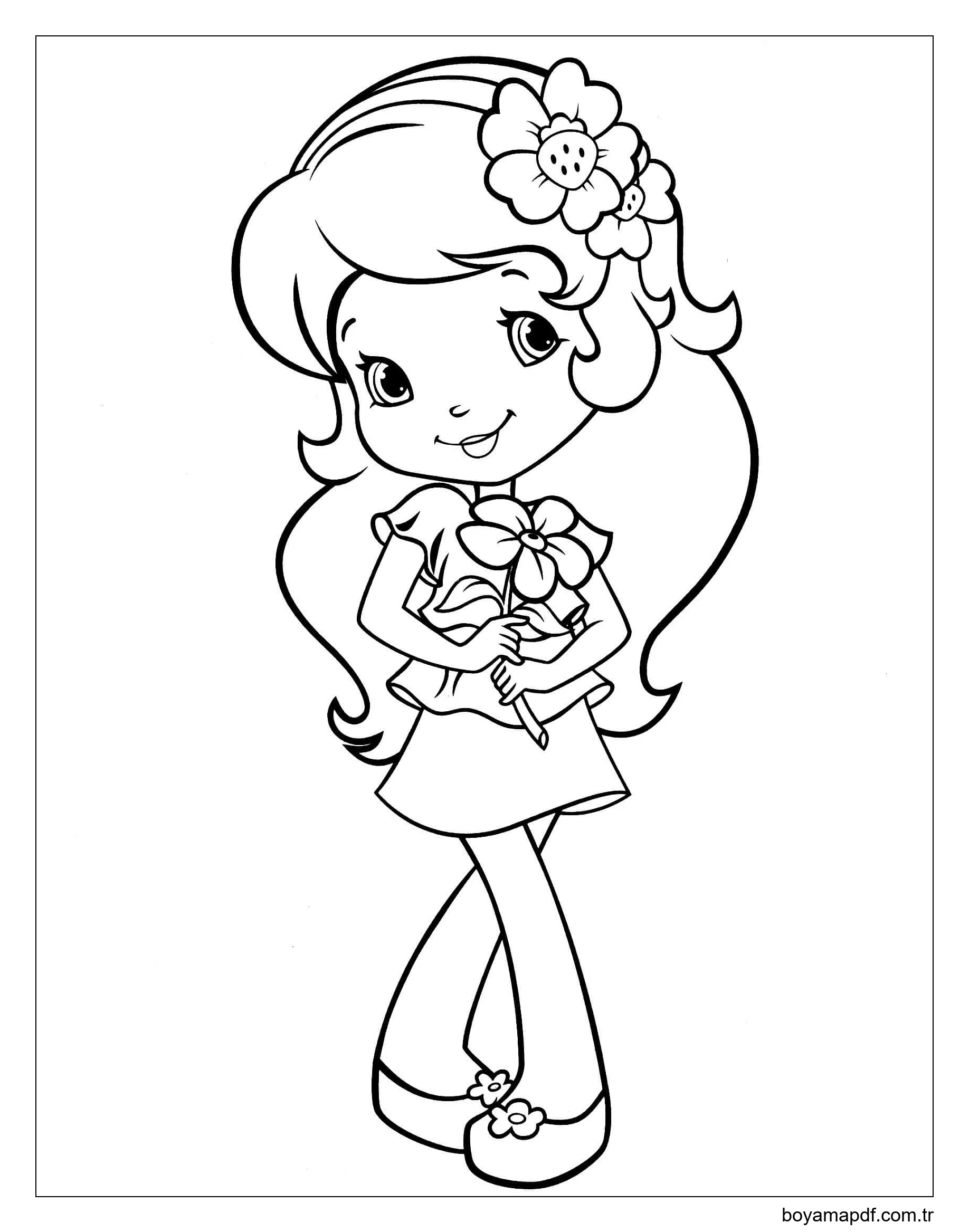 çiçekli çilek Kız Boyama Sayfası