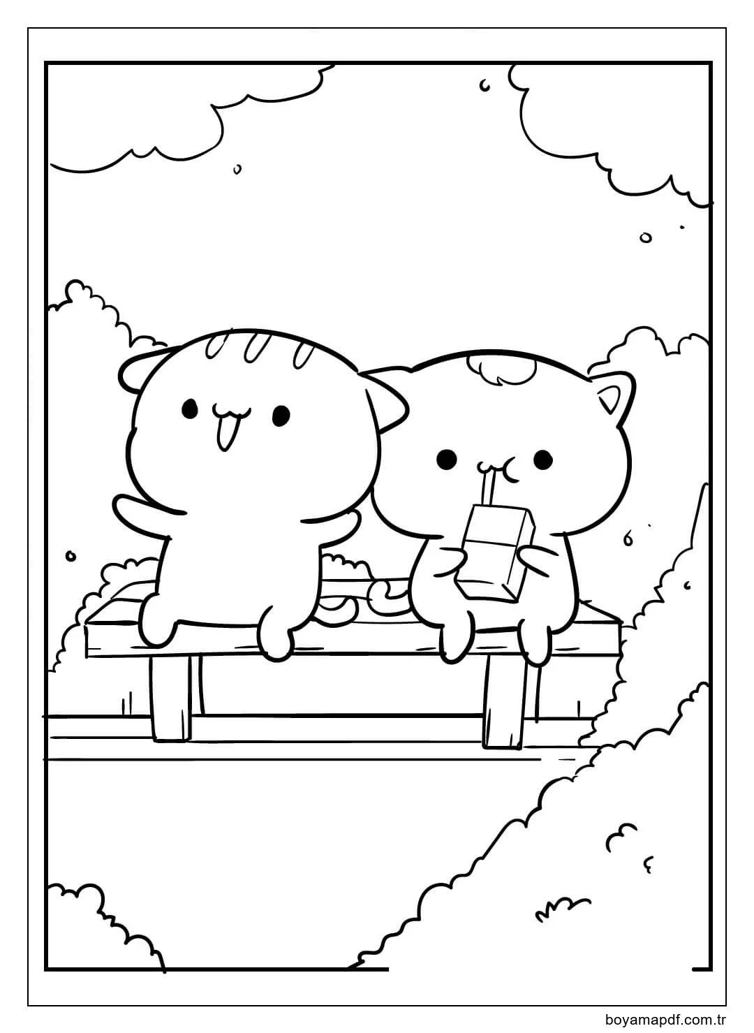 Çift Yavru Kedi Kawaii Boyama Sayfası
