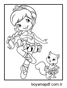 Çilek Kız Dans Ve Kedi Boyama Sayfası