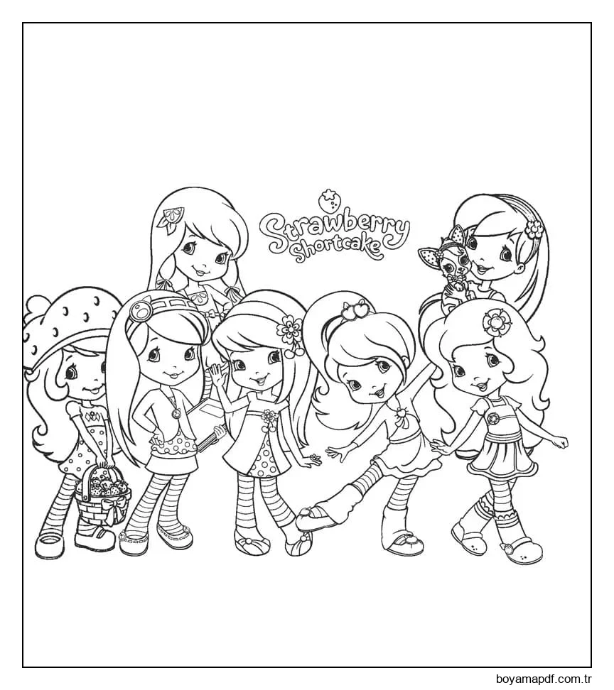 Çilek Kız Karakterleri Boyama Sayfası