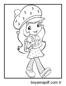 Çilek Kız Okula Git Boyama Sayfası