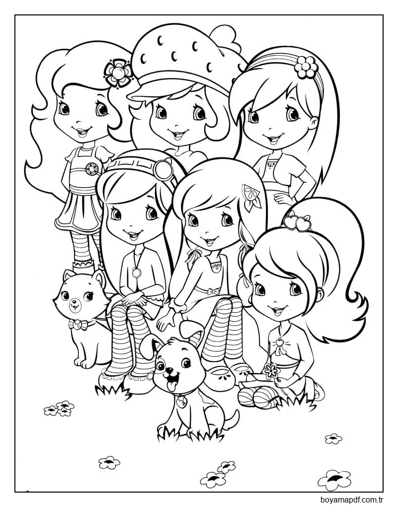Çilek Kız Ve Arkadaşı Komik Boyama Sayfası