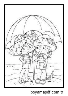 Çilek Kız Ve Sahilde Arkadaş Boyama Sayfası