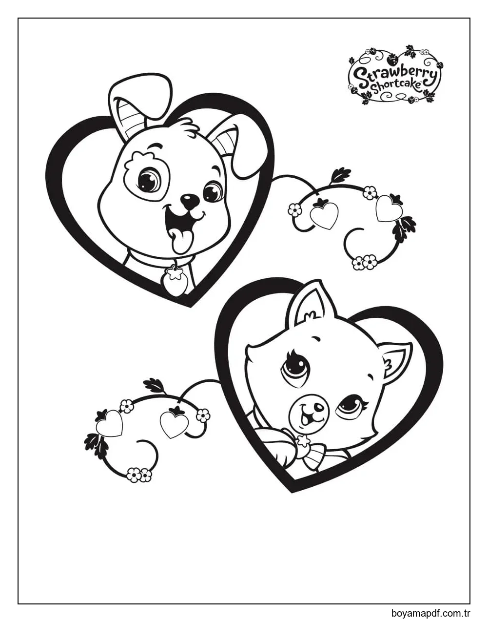 Çilekli Pastadan Köpek Kek ve Muhallebi Boyama Sayfası