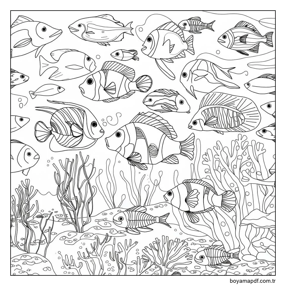 Deniz balıkları ana hatları Boyama Sayfası