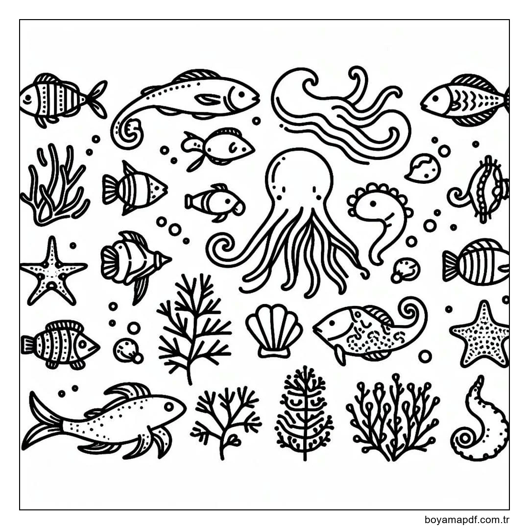 Deniz hayvanları resimleri bedava Boyama Sayfası