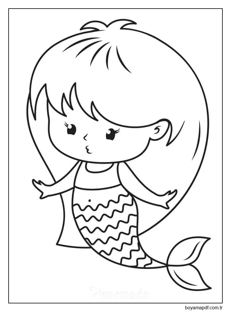 Deniz kızı Kawaii Boyama Sayfası