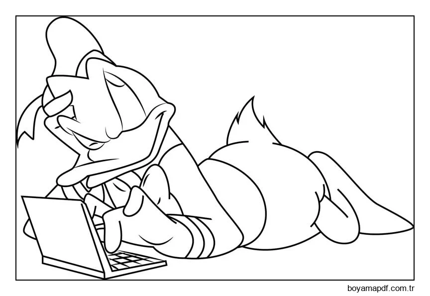 Dizüstü Bilgisayar ile Donald ördek Boyama Sayfası