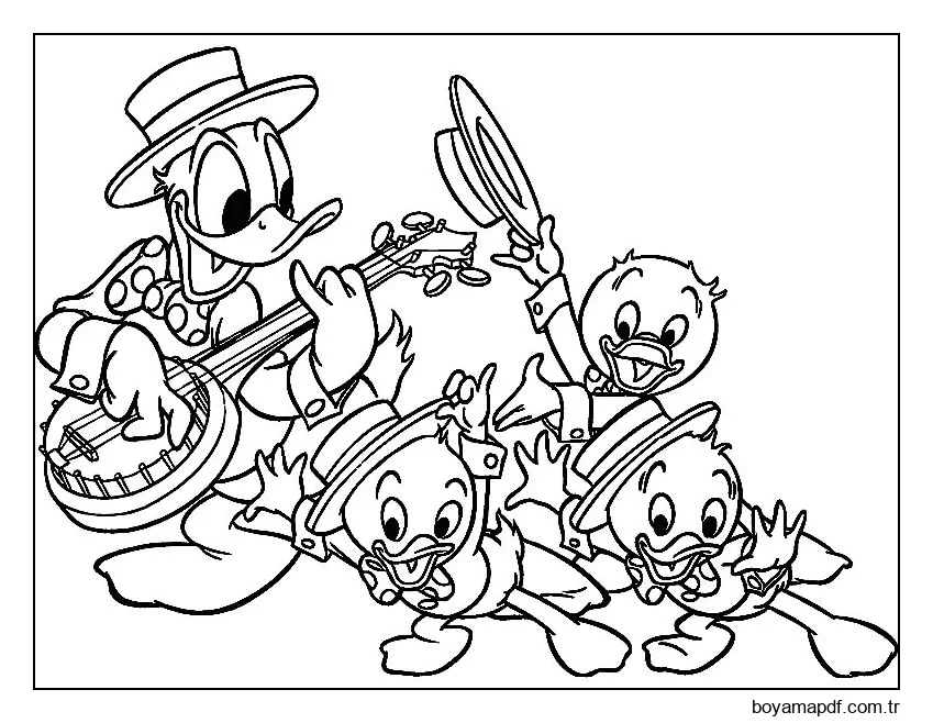 Donald ördek Banjo Oynuyor Boyama Sayfası