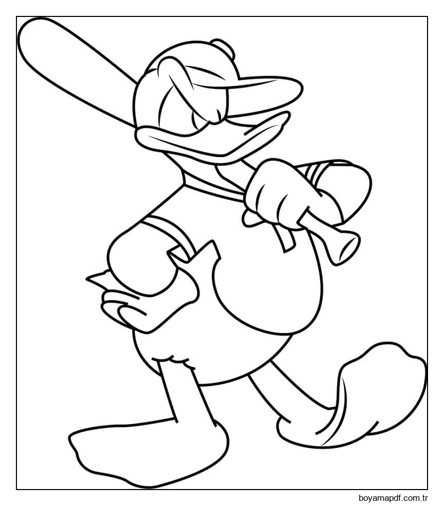 Donald ördek beyzbol oynuyor Boyama Sayfası