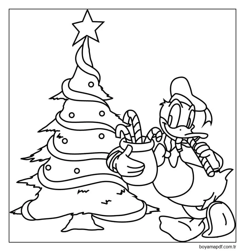 Donald ördek Ve Noel Ağacı Boyama Sayfası