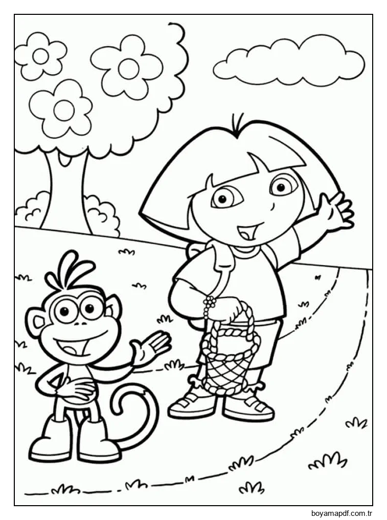 Dora Ve Botlar Pikniğe Gidiyor Boyama Sayfası