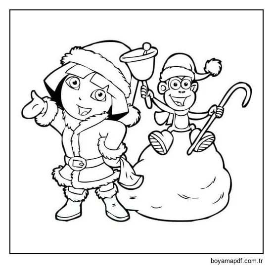 Dora Ve Kışlık Bot Boyama Sayfası