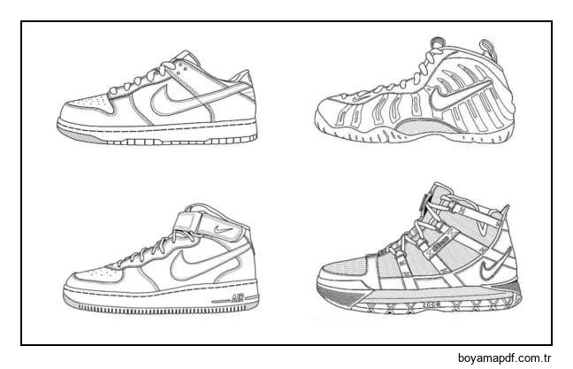 Dört Nike ayakkabı Boyama Sayfası