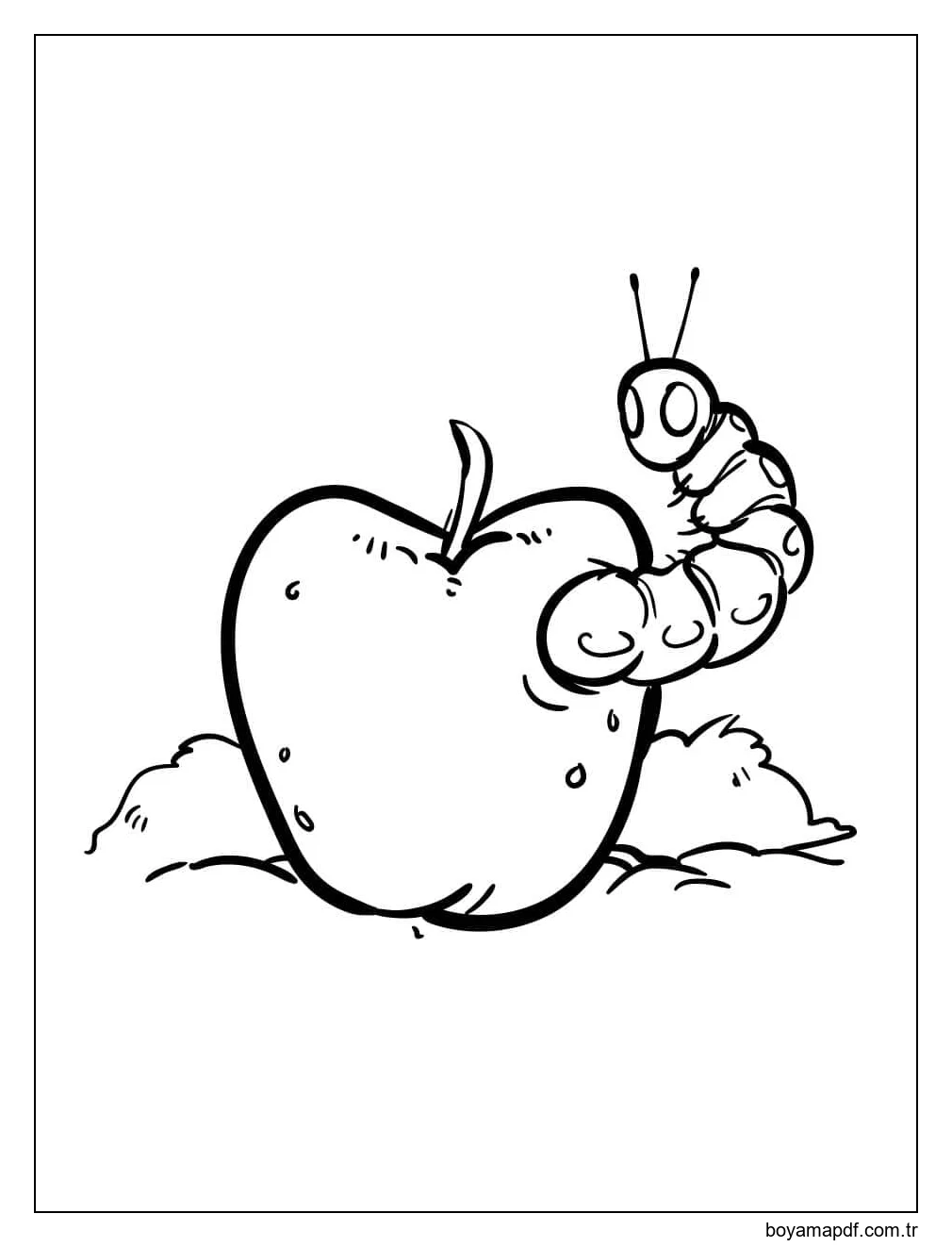 Elmada Solucan Çizimi Boyama Sayfası