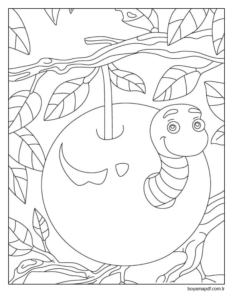 Elmadaki Büyük Solucan Boyama Sayfası