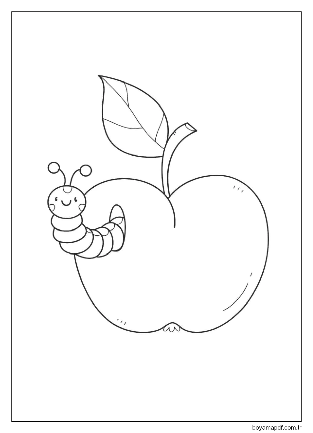 Elmadaki Güzel Solucan Boyama Sayfası