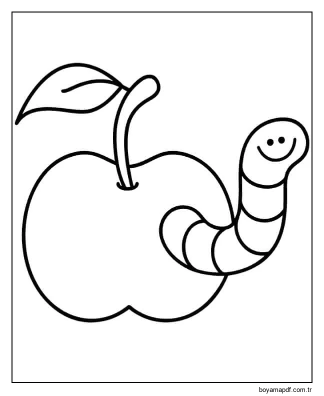 Elmadaki Mutlu Solucan Boyama Sayfası