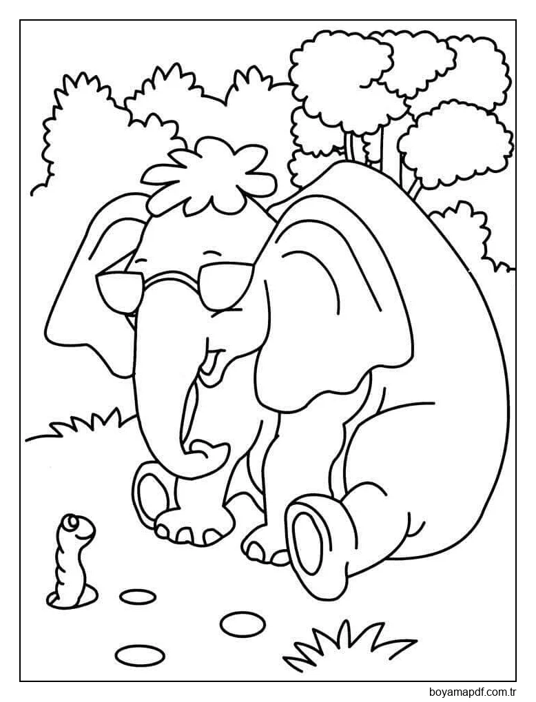 Fil ve Solucan Boyama Sayfası