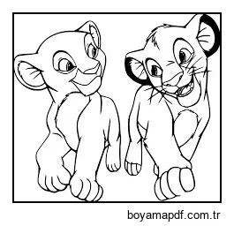Genç Nala ve Simba Yürüyüş Boyama Sayfası
