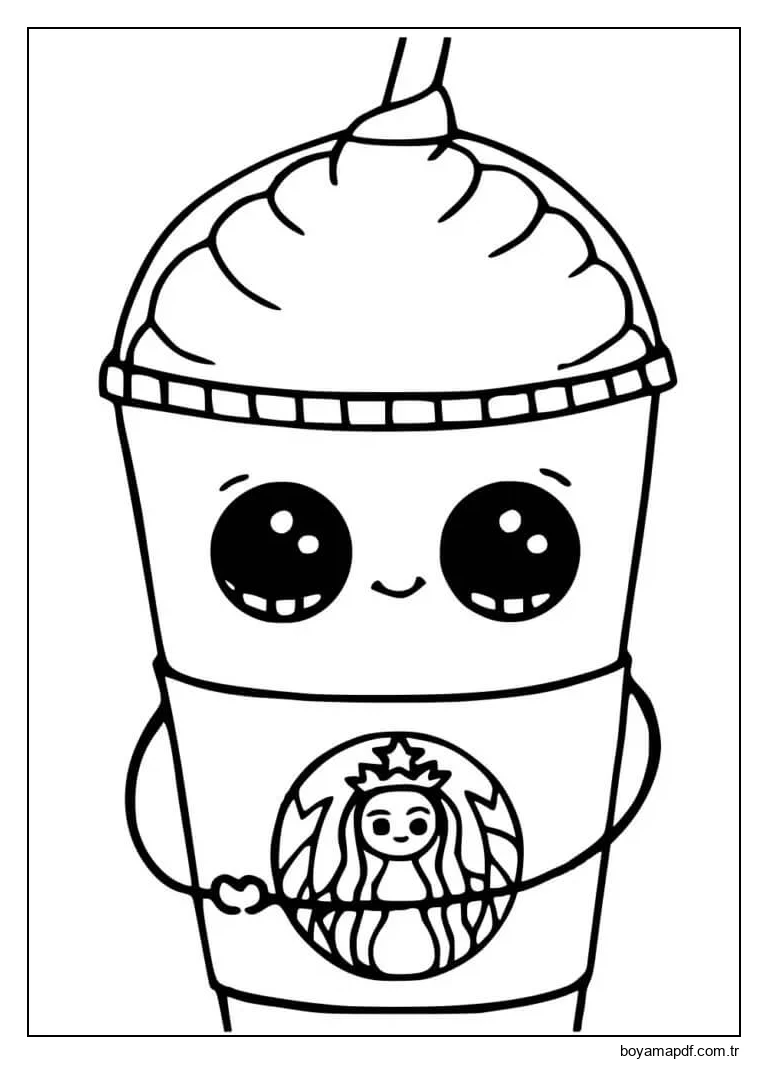 Gülümseyen Kawaii İçecek Boyama Sayfası